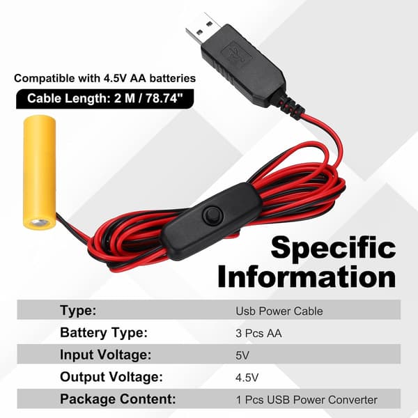 2 stk universell 5V USB strømomformer AAA-batteri på/av 3V AA 2M Black