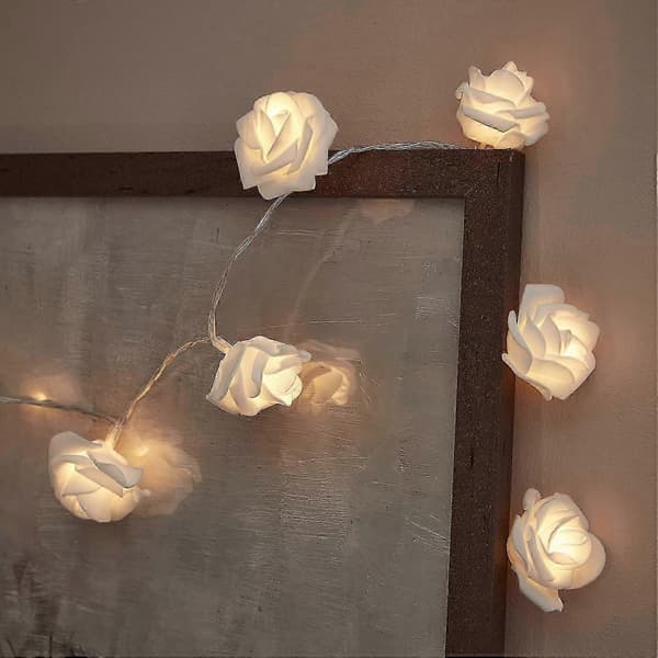 Light garland 20 white flowers with warm white LED battery operated