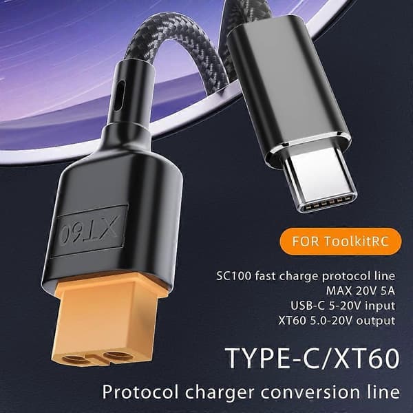Type A 100CM USB-C til XT60 Justerbar Type-C til XT60 Ladekabel Understøtter PD 100W 20V/5A Hurtig [GKS]