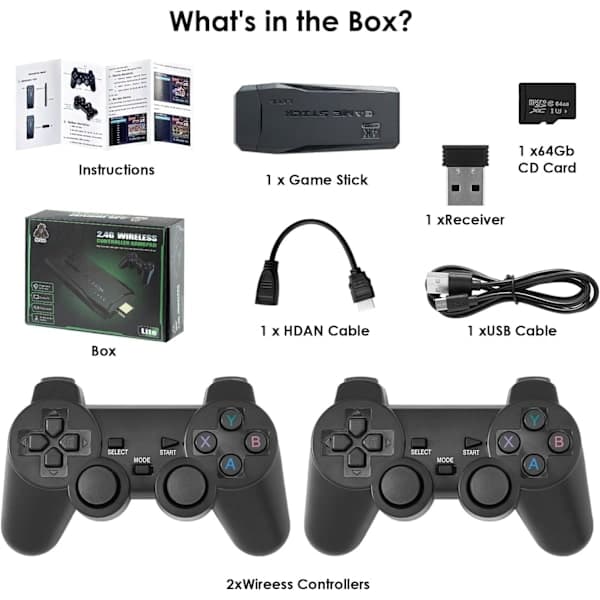 Retro Gaming Console - Video Game Consoles with 2-Pack Game Controllers, 64GB Built-in Card 20,000+ Games, 4K HDMI Display
