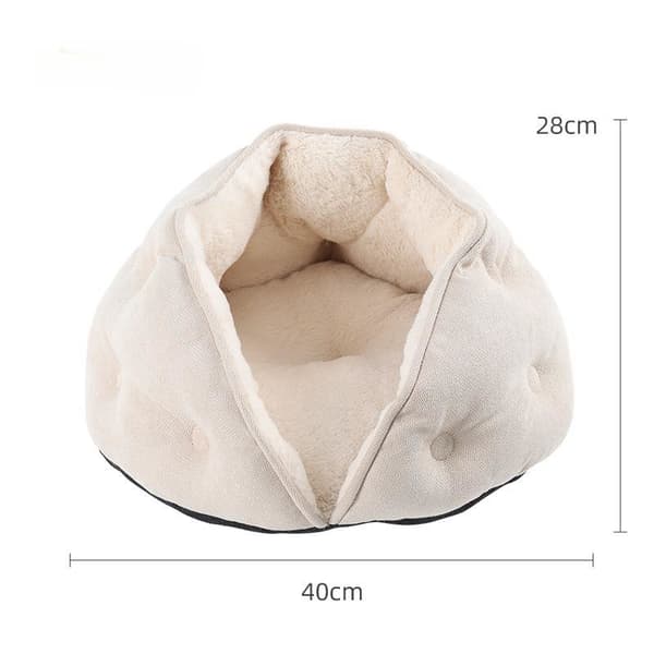 Indoor Cat Bed, Short Plush Shell-Shaped Cat Cave, Semi-Enclosed Pet House (White)