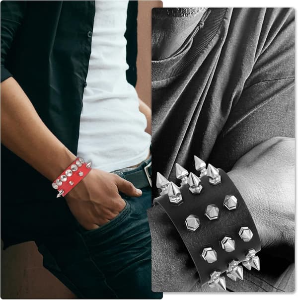 Rock Punk Nitad Läderlager Armband Set röd Vit White