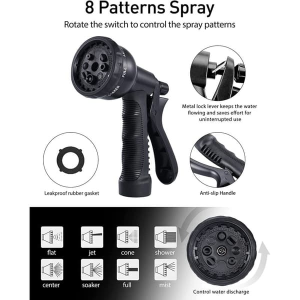 Expandable Garden Hose 30m Reinforced Adaptable 1/2\" and 3/4\" 10 Modes Black