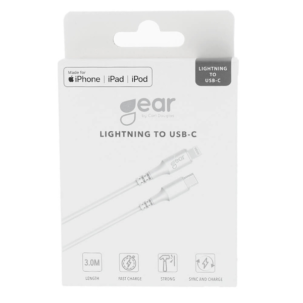 Ladekabel USB-C til Lightning 3m Hvit MFI C94 Vit