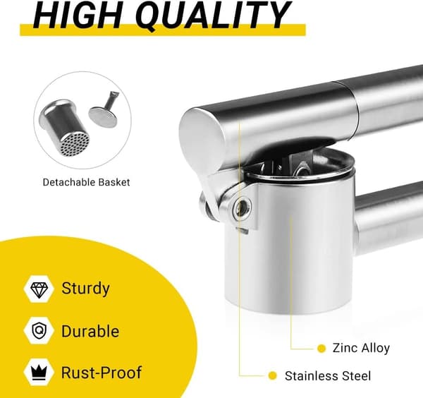 Garlic Press Garlic Chopper & Crusher Stainless Steel Garlic Press for Kitchen with Brush & Peeler, Kitchen for Garlic