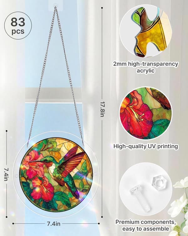 Acrylic Puzzle Suncatcher 83 Pieces Emerald Hummingbird Window Hanging 18.7 cm Decor [Ho]