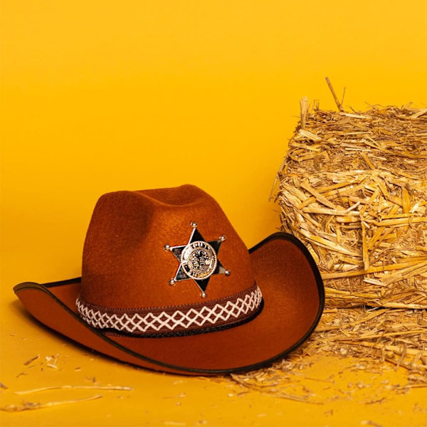 Sheriffhatt for barn, brun, one size