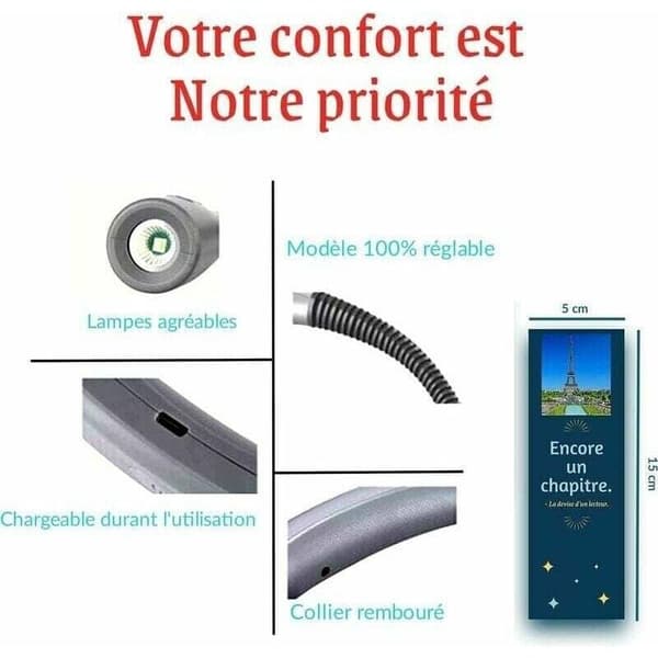 Rechargeable Reading Light - 3 Color Temperatures - 6 Brightness Levels - Foldable Arms - Long Lifespan - Flicker-Free Design