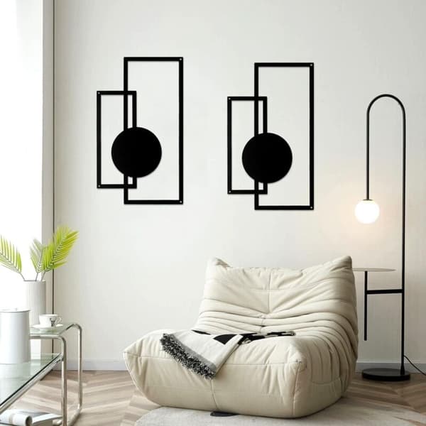 2 delar metallväggdekor Geometrisk svart metallväggkonst Minimalistisk metallväggdekor för hem vardagsrum sovrum (Geometrisk)