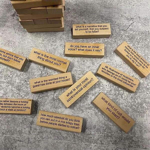 Questions Stacking Tower Game, 54 Pieces Questions Stacking Tower Game, Wooden Stacking Game