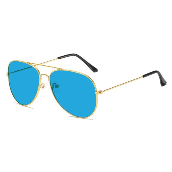 2-pak pilot solbriller, UV-beskyttelse, farvede linser, metalramme, unisex (rød/blå)