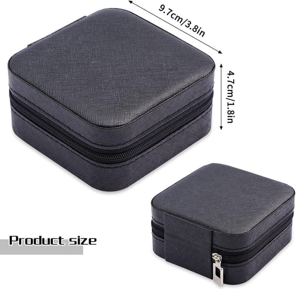 Bærbar smykkeskrin, 2 stk sort, 10x10x5cm, læderringorganisator til rejser