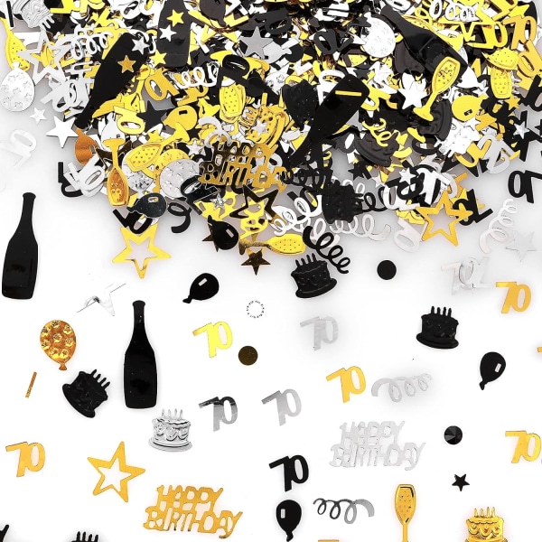 70-vuotissyntymäpäiväkonfetti, syntymäpäiväpöytäkoriste 70-vuotisjuhlaan, onnea syntymäpäiväpöytäkoriste (mustakultainen hopea)