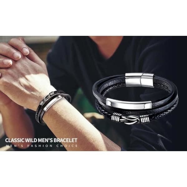 Flettet læderarmbånd til mænd - Flettet ægte læder