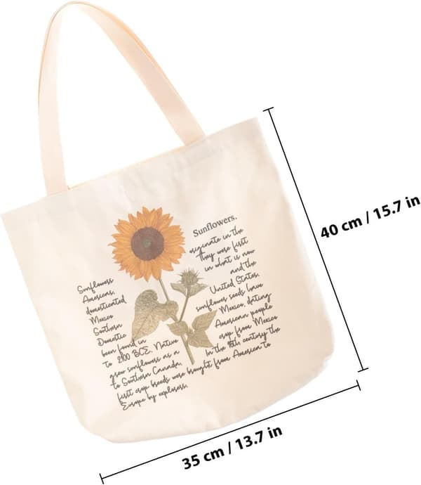 Blomster Tote Bag Beige Lærred Genanvendelig Indkøbstaske til Kvinder
