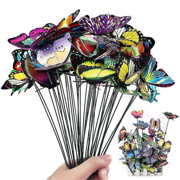 Parti med 50 Fargerike Sommerfugler på 7 cm for Hagedekorasjon på Sommerfuglpinner 100 stk 100PCS