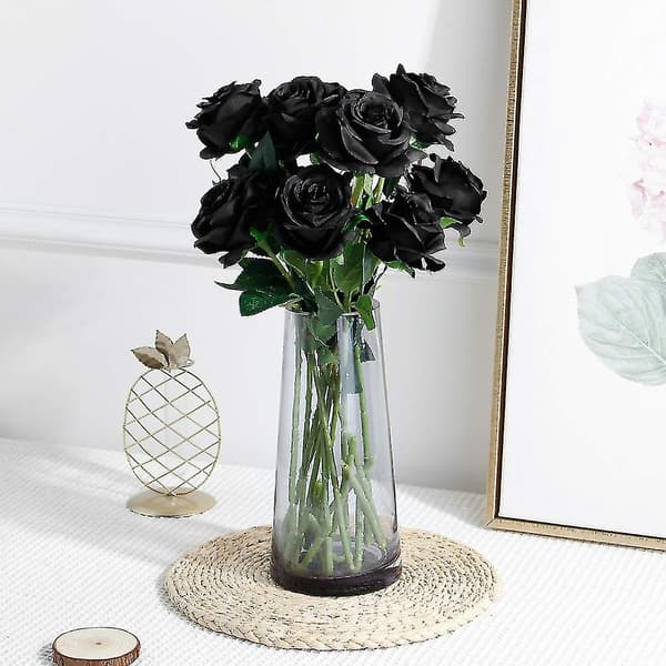 Kunstige roser blomsterarrangement silkebuket til hjemmet (10 stk)