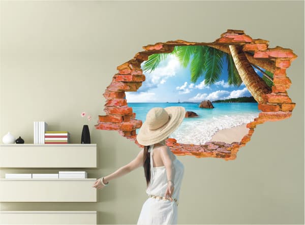 3D Self-Adhesive Removable (8001F Coconut Sea Beach (23.6\" X 35.4)
