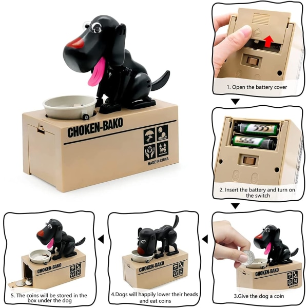 Puppy Piggy Bank, My Dog Piggy Bank, Cute Robotic Coin Munching Toy Money Box, Saving Money Coin Bank Gift (svart)