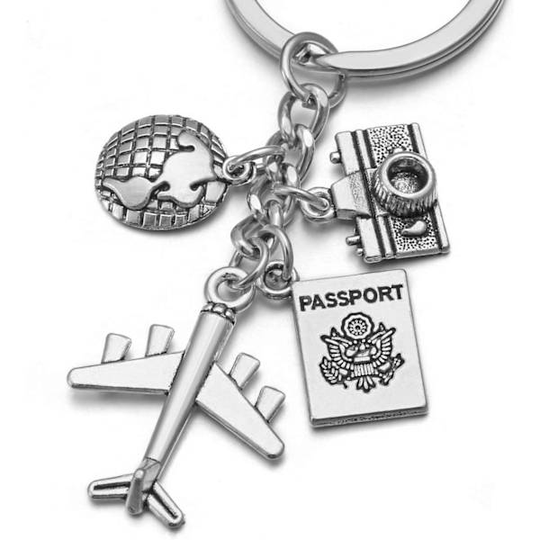 Keychain Silver Airplane/Passport/Camera/Globe/Travel Charm Keychain