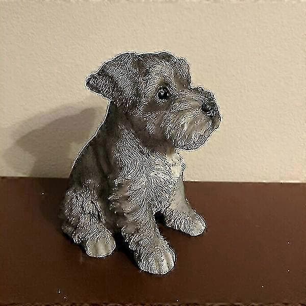 Siddende Schnauzer Hvalp Statue Harpiks Plæneskulptur Supersød Have Gårdsindretning