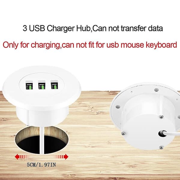 5 cm skrivebordshull USB-uttak 2 tommer innfelt strømuttak USB-gjennomføring [GGL]_tfrf