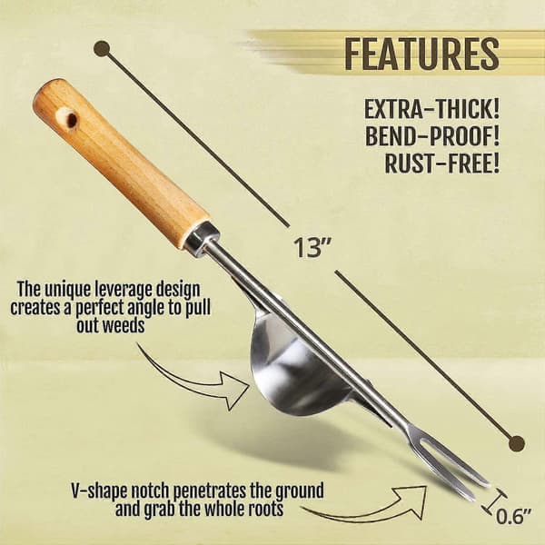 Manual Hand Weeder - Bend-Proof Lever Base for Super Easy Weed Removal and Deeper Digging - Robust Chrome-Plated Steel