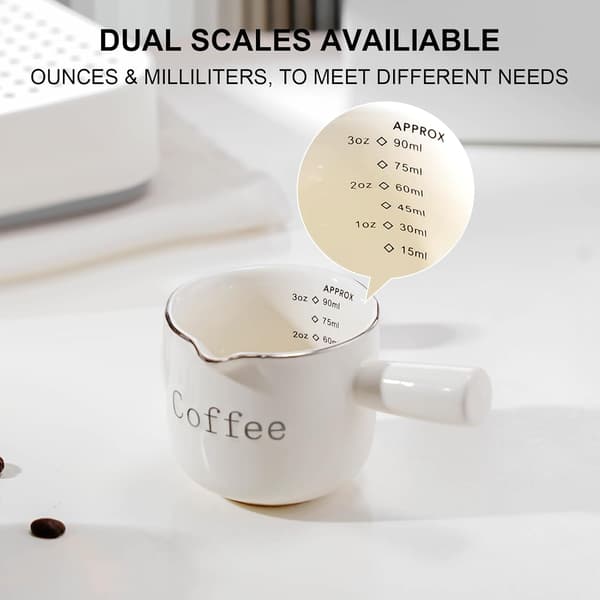 Ceramic Espresso Mug with Handle, Double Measuring Cup, V-shaped Rim, 3 oz Espresso Accessories