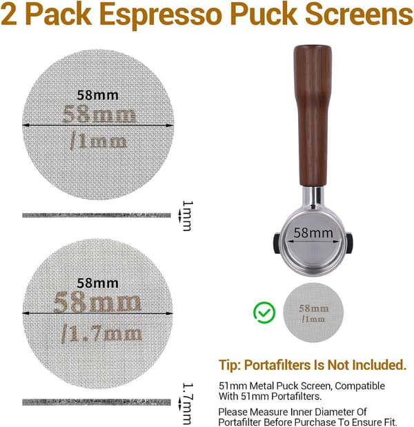 2-pak 58 mm espressopuck 1,7 mm 1,0 mm til
