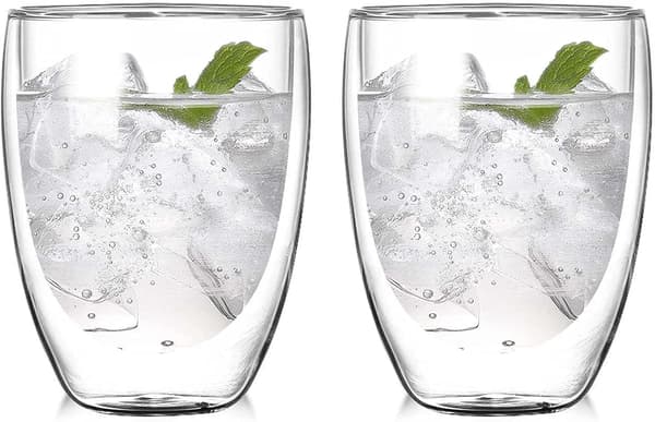 Dubbelväggiga isolerade glasmuggar (2-pack), kaffemuggar, tekoppar, dricksglas för kalla eller varma drycker (350 ml)