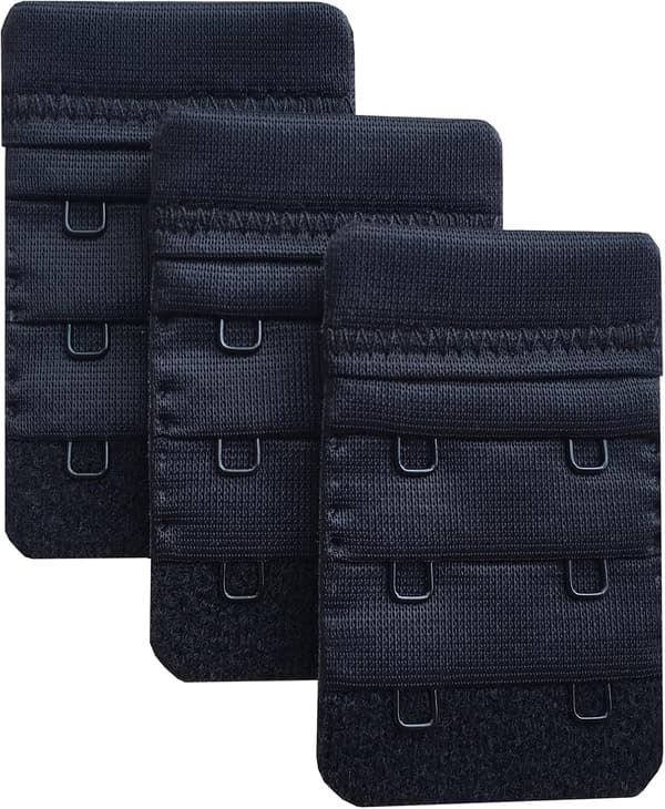 Black 3-pack Soft Comfortable Bra Extenders for Women, 2 Hooks, 6.1 cm x 3.8 cm