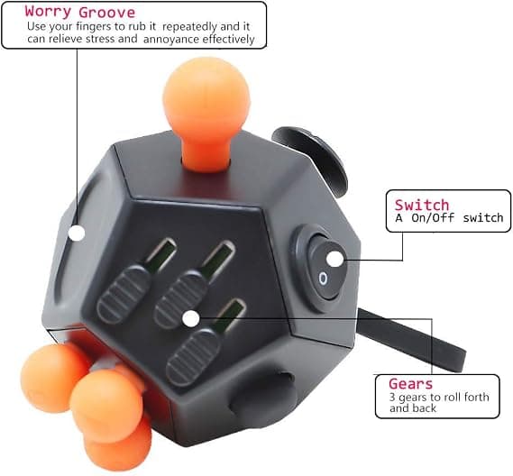 Dodekaeder Fidget Cube - Premium Stress Relief Legetøj - til ADHD/Autisme (Sort)