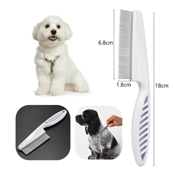 wxsp 1 Piece Flea Comb Pet Comb Stainless Steel Closed Teeth Cat Comb Dog Comb White