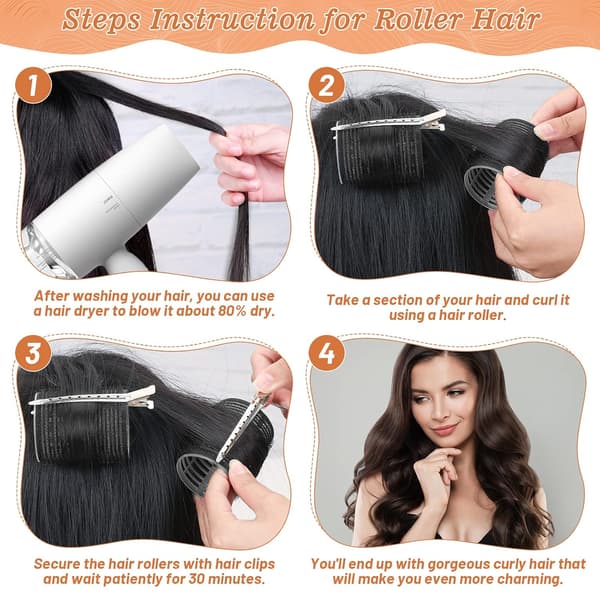 18 Heatless Hair Rollers with 12 Clips - 4 Sizes (Large, Medium, Small) for Volume, Curls on Long, Short, Thick or Thin Hair