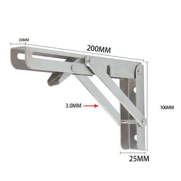 2 stk 200 mm veggmonterte sammenleggbare braketter i rustfritt stål, sammenleggbare braketter for tunge sammenleggbare hyller, sammenleggbare