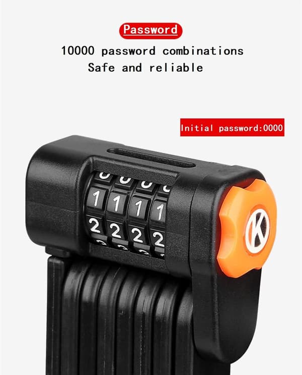 Bicycle Chain Lock with 4-Digit Combination, 8 Hardened Metal Links, Foldable Security Lock for Mountain Bikes
