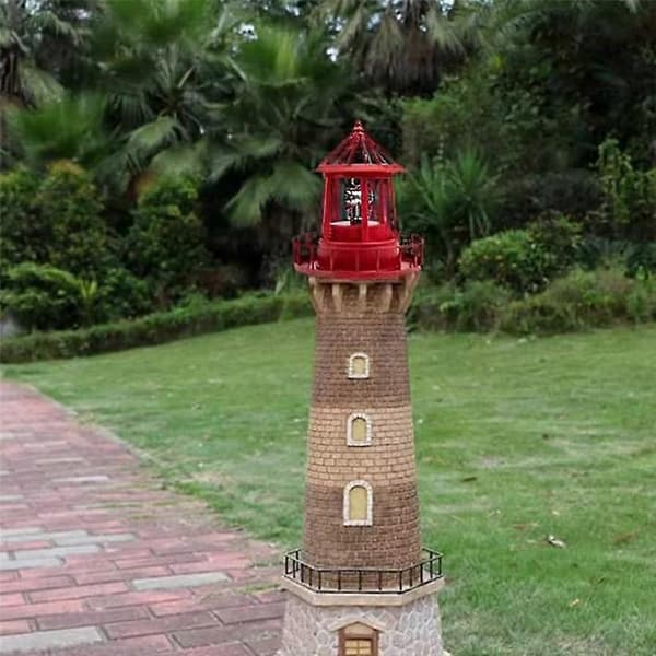 LED Solar Powered Lighthouse, 360 Degree Rotating Yard Lights A (FMY) Red Red