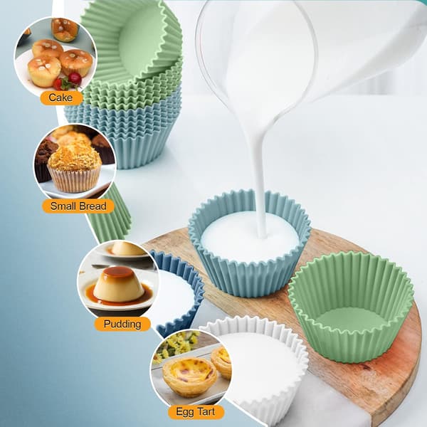 24-pak Silikone Muffin Bageforme Sæt - BPA-fri Silikone Muffin- og Cupcakeforme - Genanvendelige Non-Stick Cupcakeforme til Kager, Creme og Budding