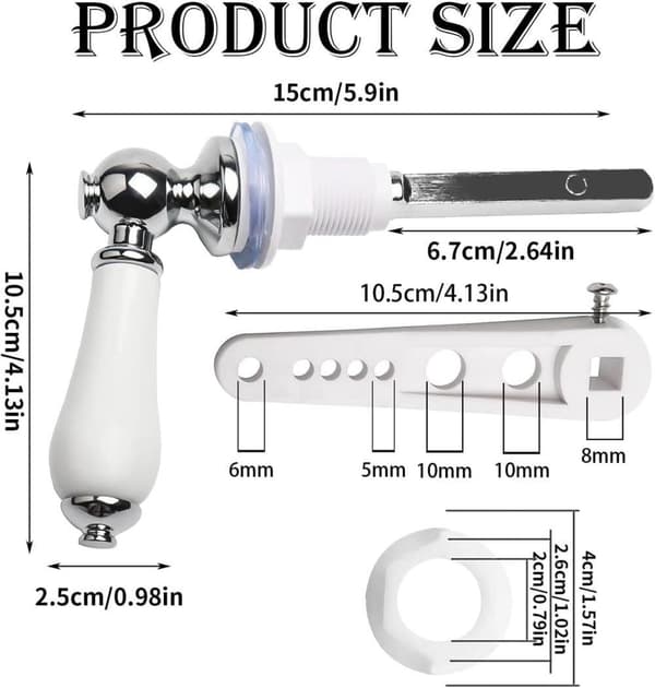 Ceramic Toilet Handle, Flush Handle, Traditional Victorian Style Replacement Lever, White Color_OF