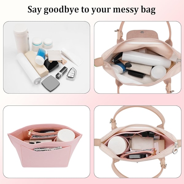 Filtad Organizerinsats för Longchamp Le Pliage M Handväska Rosa Pink M