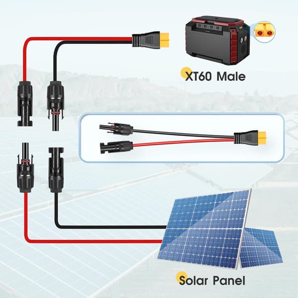 wxsp Solpanelstik til XT60-adapterkabel 1 meter 12AWG Solpaneler Strømkabel Opladningsstik til bærbar