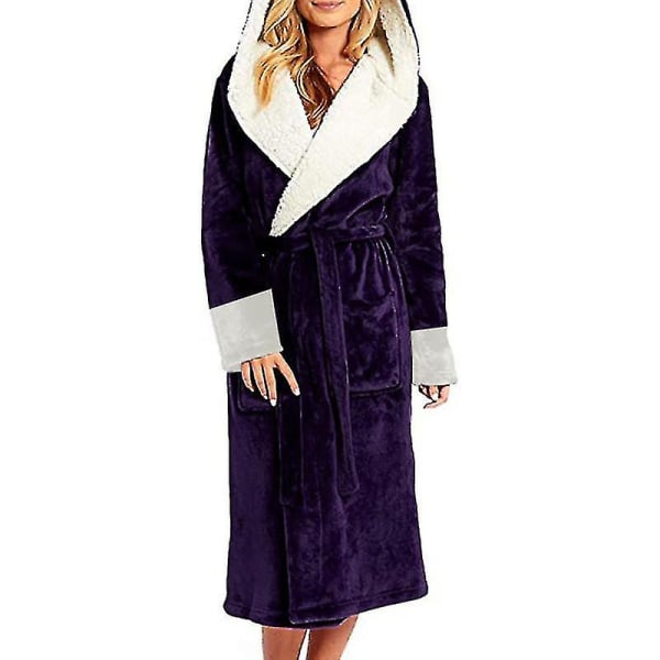 Sherpa Fleece Badrocka Kvinna Mjuk Dressing Gown Huvad Fluffy Handduk Badrocka 5XL Lila 5XL Purple