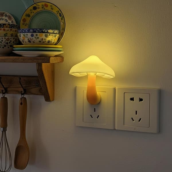 LED nattlys med plugg, energibesparende nattlys, søtt soppnattlys for voksne og barn, egnet for soverom og bad.