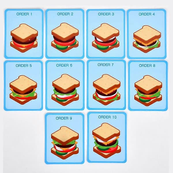 Pædagogiske stabelbare træ-burger-sandwich-klodser til børn - Legetøj til finmotorik Sandwich