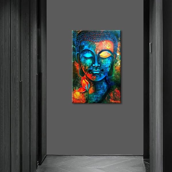 Buddhahode Veggdekor Indigo Blå Buddha Trykk på Lerret