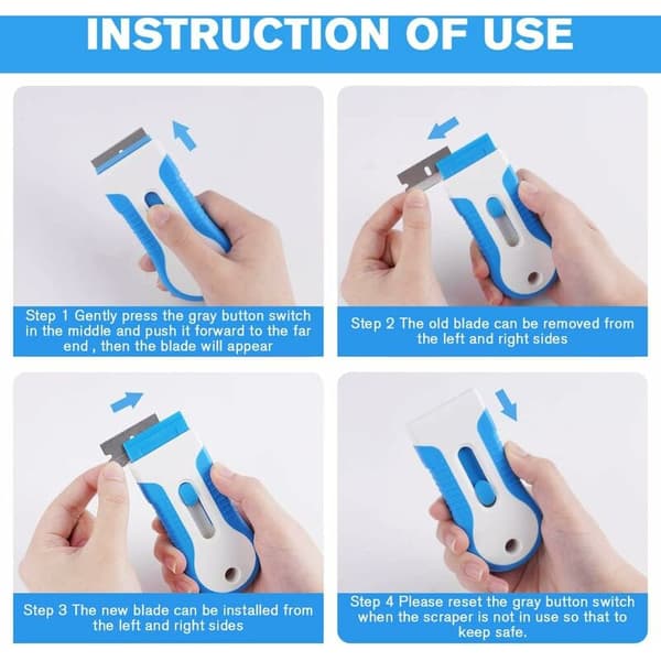 Glass Scraper for Hob, Including 20 Extra Scraper Blades, Multifunctional Cleaning Scraper for Scraping Labels, Decals, Stickers, Grout