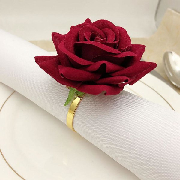 12 stk Røde Forme Håndklæde Spænde Serviet Ring Bryllup Fest Valentinsdag Hotel Bord Dekoration Metal Gul