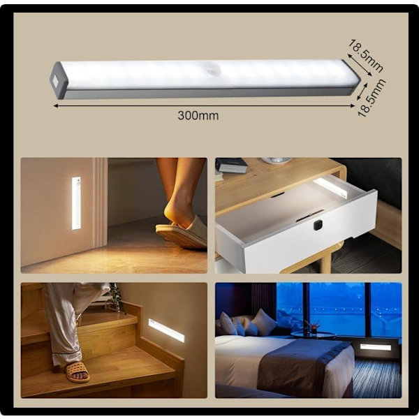 Smart Motion Sensor LED Lamp, 2-pack, Dimmable Without Switch, Suitable for Kitchen, Wardrobe, Stairs, Bedroom and Multiple Lighting Settings