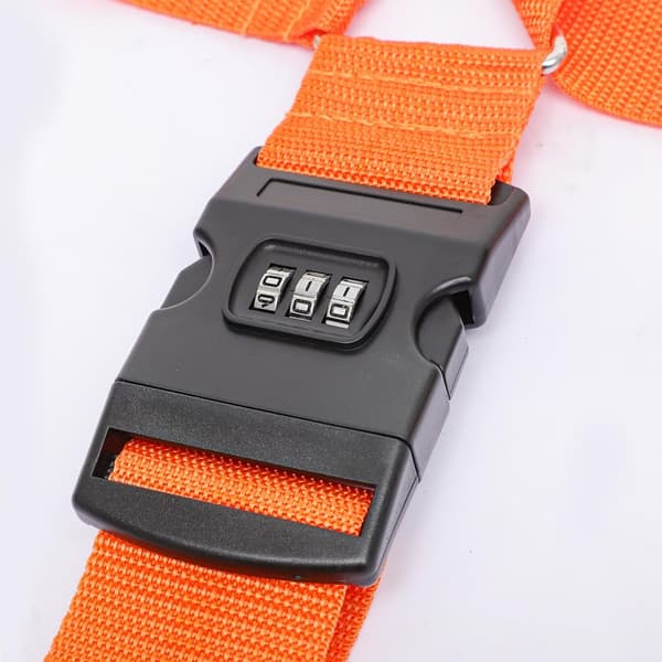 Kraftig oransje bagasjestropp med sikkerhetslåser og spenne i rustfritt stål for koffert