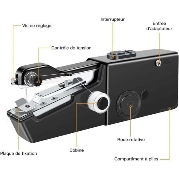 Mini Sewing Machine - Portable Cordless Rechargeable DIY for Clothes & Curtains - Black